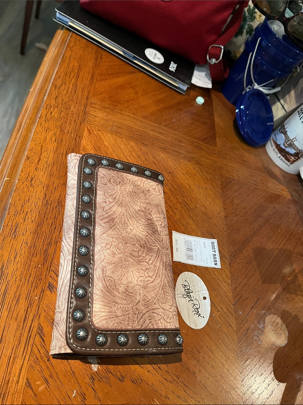 Blazin Roxx Pink Tooled Wallet with Studded Trim